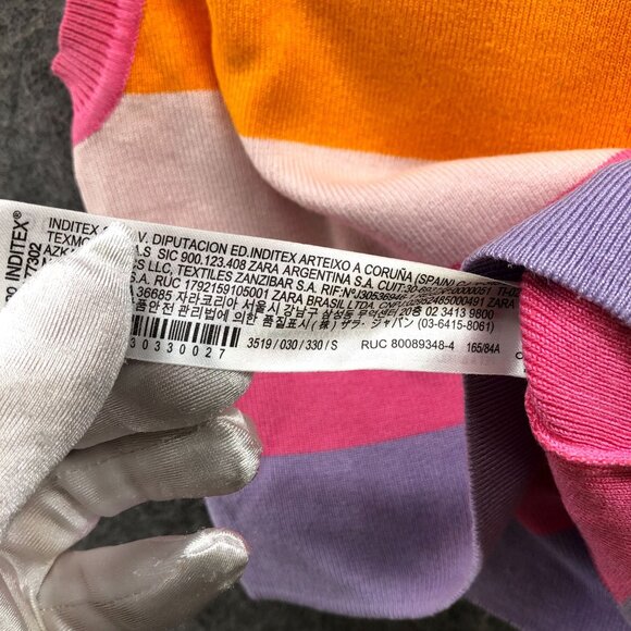 Zara Cropped Sleeveless Sweater Womens S Multicolor Stripe Candy Crewneck Fitted - Picture 6 of 9